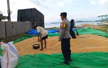 Bhabinkamtibmas Sekotong Barat Aktif Jaga Ketahanan Pangan dan Sampaikan Pesan Kamtibmas