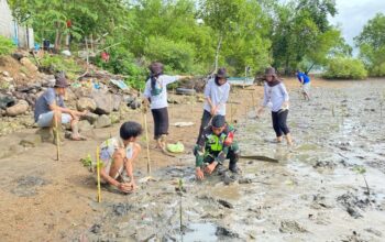 Aksi Nyata Babinsa–Mahasiswa Lestarikan Pesisir Sekotong
